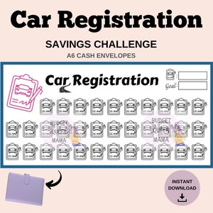 Auto Registrierung Savings Challenge - Auto Registrierung Tracker a6 - Car Savings Tracker - A6 Geldumschläge - Budget Binder Einlage a6