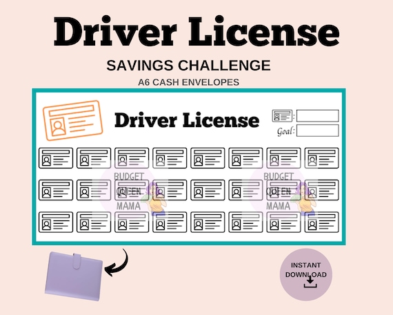 Driver License Savings Challenge - Driver License Tracker - Car Savings a6 - Fits A6 Cash Envelopes - Printable Budget Binder Insert