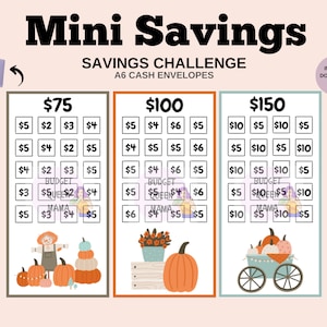Mini Savings Challenge Bundle - Fall Savings Bundle - A6 Cash Envelopes - a6 Savings Bundle - Low Income Savings A6 - Budget Binder Insert