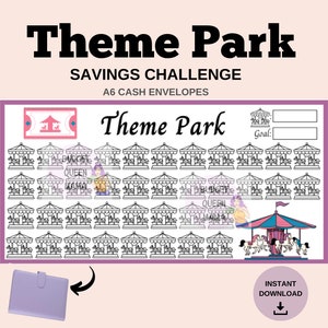Theme Park Savings Challenge - Theme Park Tracker - A6 Cash Envelopes -Mini Tracker A6 - Printable Budget Binder Insert - Mini Savings a6