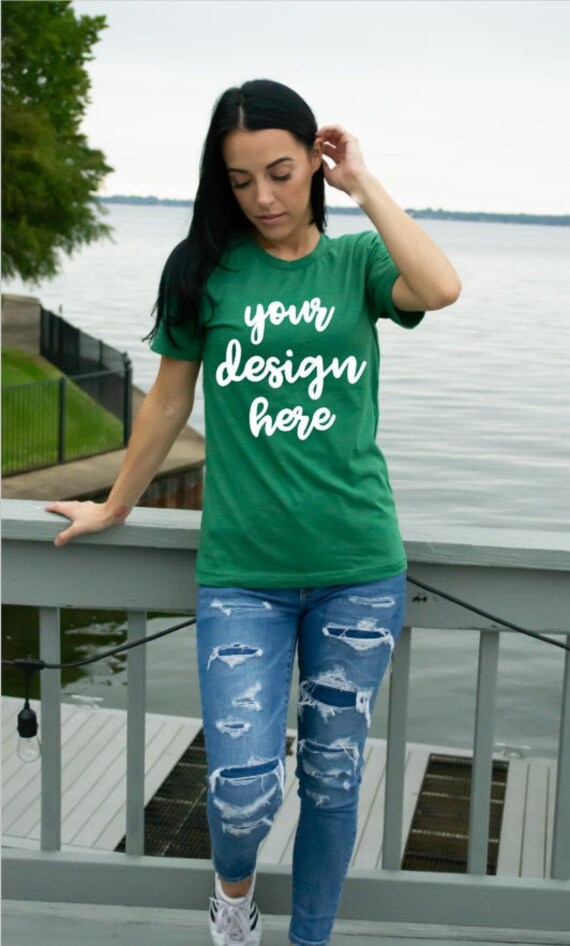 Bella Canvas 3001 Heather Green Shirt Mockup Heather Green Etsy