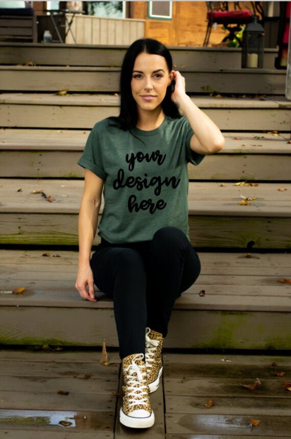 Bella Canvas 3001 Heather Forest Shirt Mockup Heather Forest Etsy