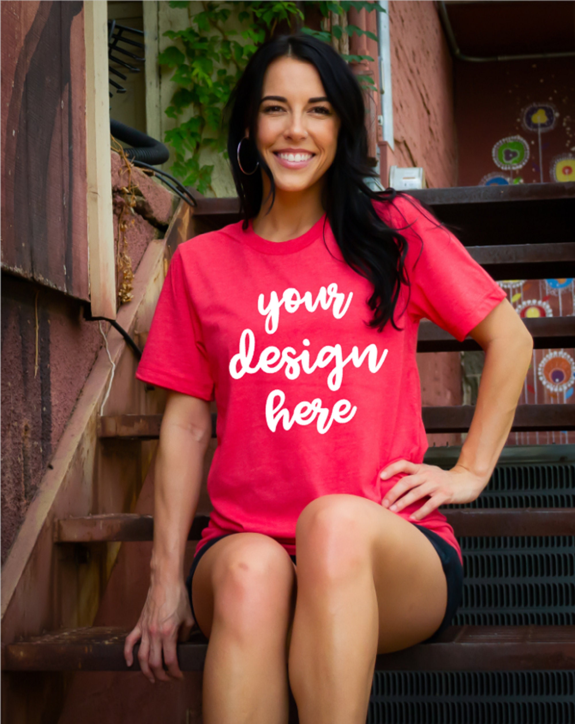 Download Bella Canvas 3001 Red Model Shirt Mockup