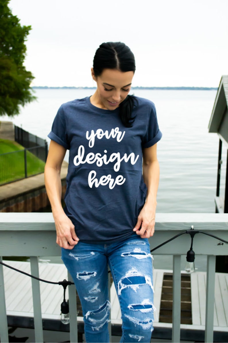 Download Bella Canvas 3001 Heather Navy Shirt Mockup Navy Shirt | Etsy