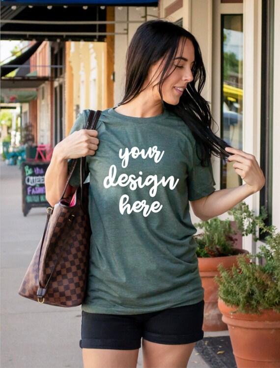 Bella Canvas 3001 Heather Forest Shirt Mockup Heather Forest Etsy