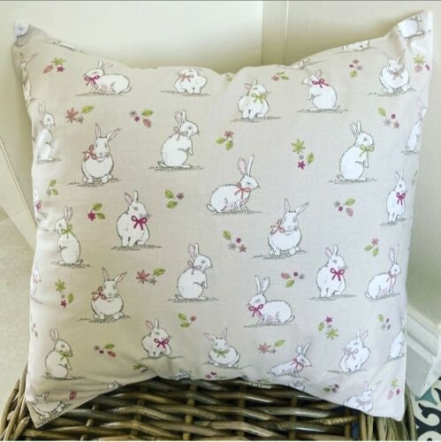 14"16" 18" New Children Cushion Cover Taupe Pink Bunny Rabbits Print Handmade 14"16" 18" New Children Cushion Cover Taupe Pink Bunny Rabbits Print Handmade