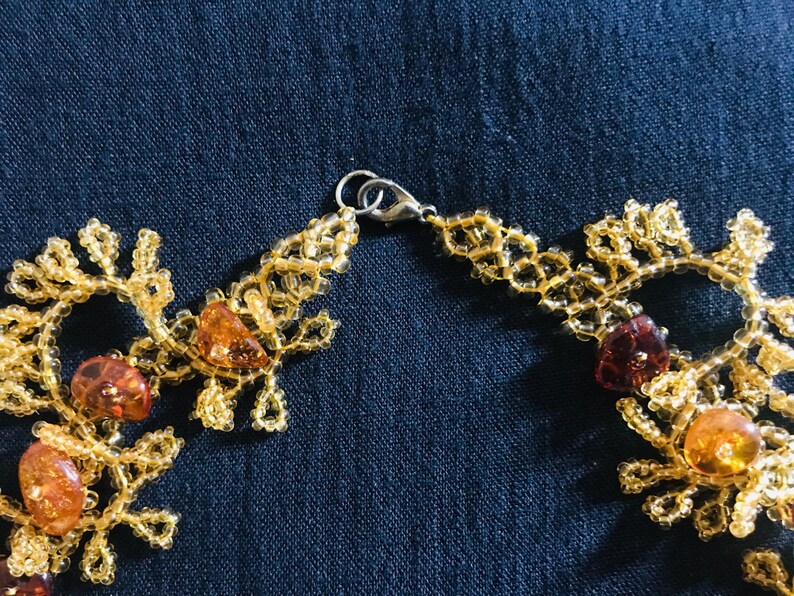 Genuine Czech Amber Beaded Gold Tone Garland Choker Necklace New Vintage