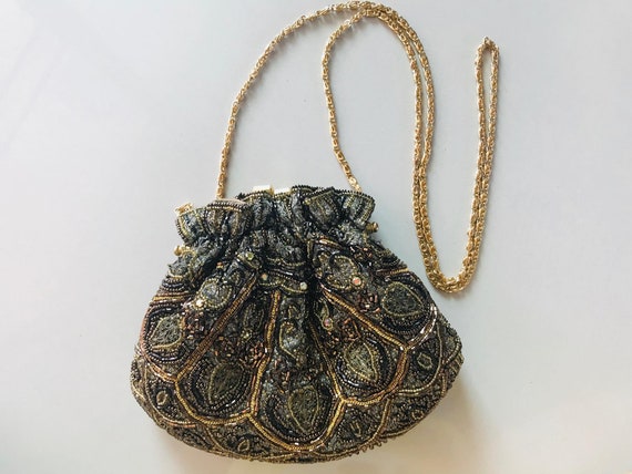 Beaded Evening Bag With Filigree Hearts, Kiss Cla… - image 1