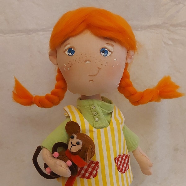 Pippi Longstocking (Pippi Langstrump) cloth doll with Mr. Nilson monkey