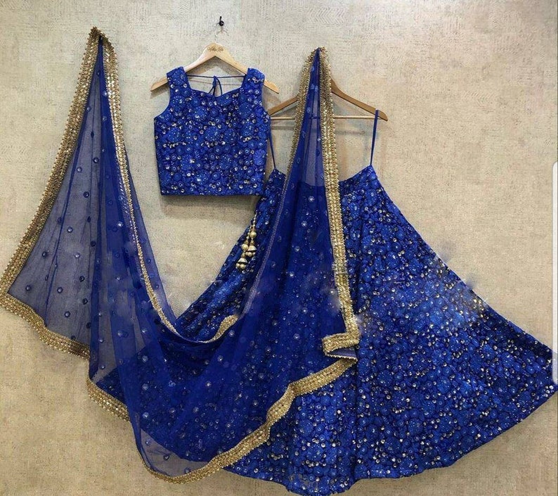 Ethnic tissue net chaniya choli embroidery lehenga skirt crop top wedding Diwali all festivals