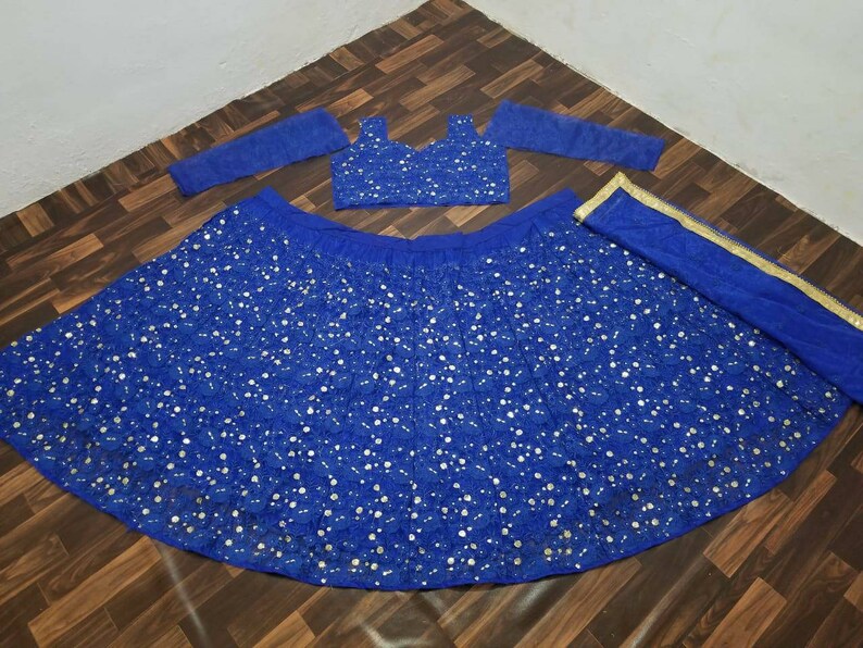 Ethnic tissue net chaniya choli embroidery lehenga skirt crop top wedding Diwali all festivals