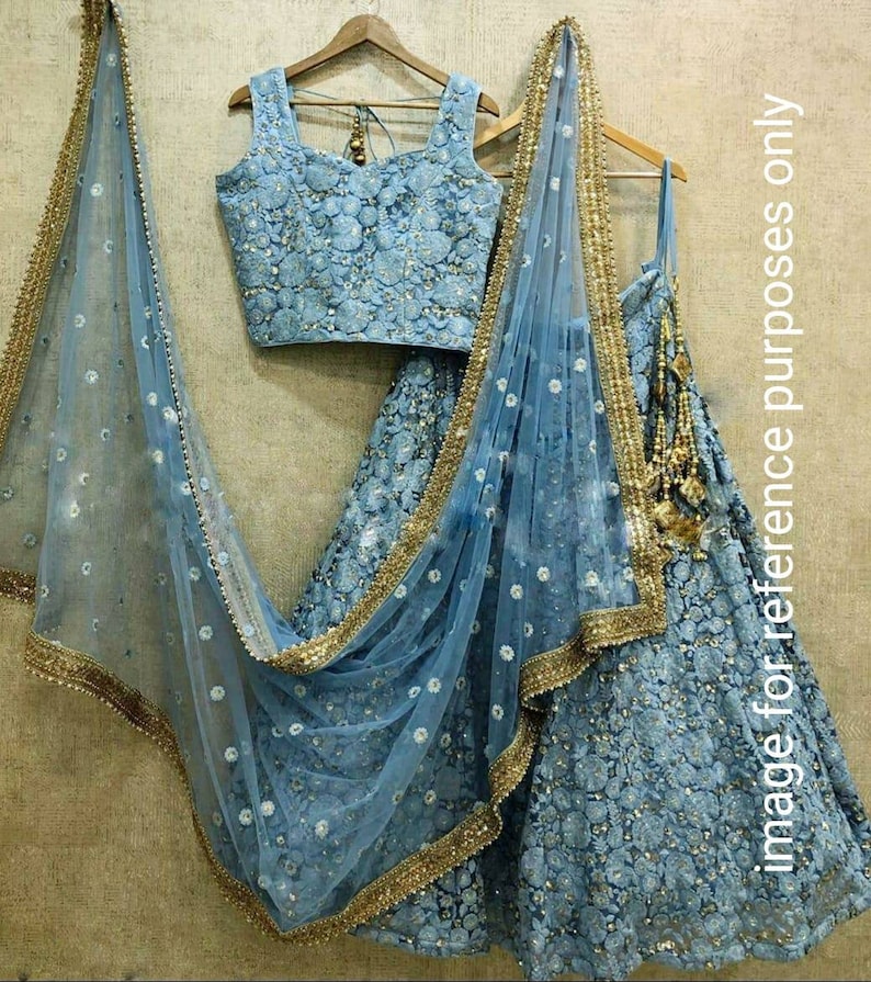 Ethnic tissue net chaniya choli embroidery lehenga skirt crop top wedding Diwali all festivals