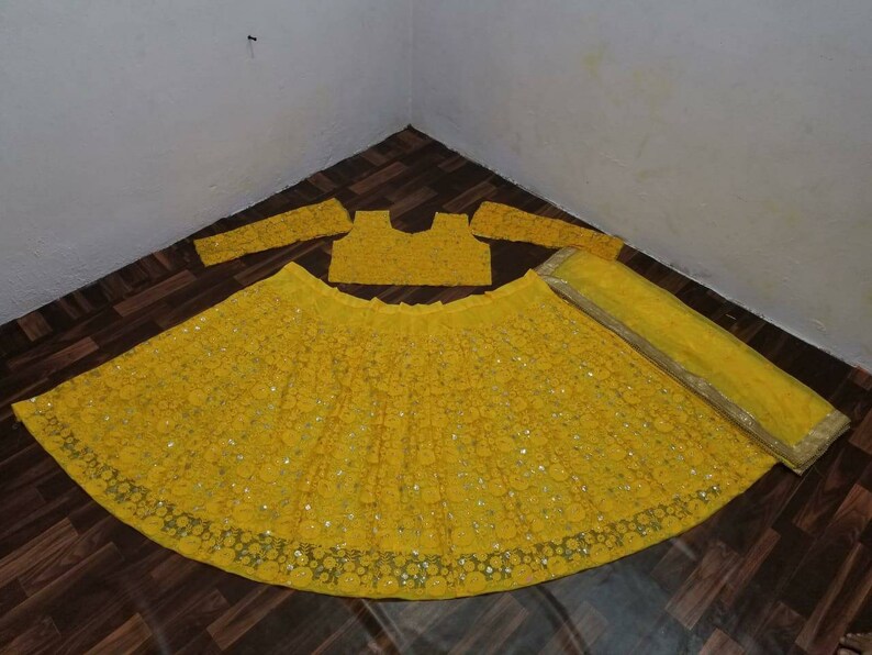 Ethnic tissue net chaniya choli embroidery lehenga skirt crop top wedding Diwali all festivals