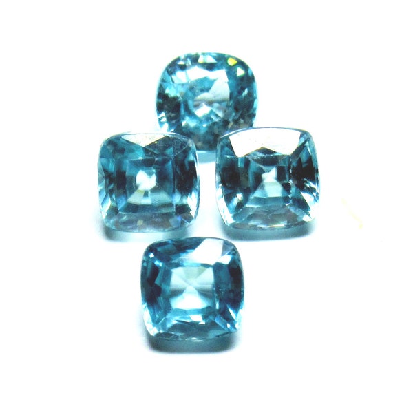 4 x 4 mm, Zircon bleu naturel taille coussin Zircon naturel propre, pierres précieuses en vrac pour bijoux