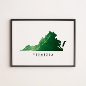 Virginia V2 topographic map print, various sizes and colors, minimalist US state poster, wall hanging by Elevated Map Design on Etsy