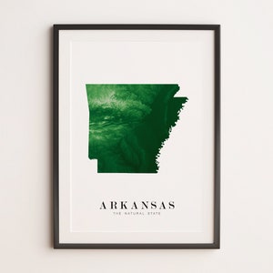 Arkansas V2 topographic map print, various sizes and colors, minimalist US state poster, wall hanging by Elevated Map Design on Etsy