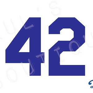 May include: A blue number 42 on a white background with the word "Dodgers" in blue text below.