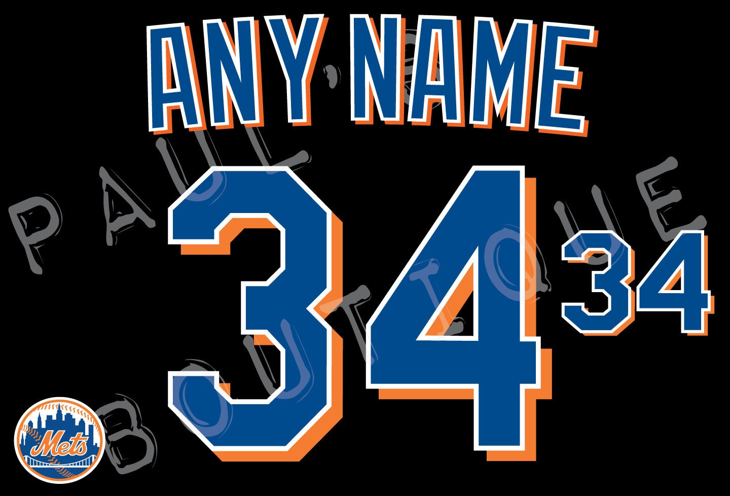 New York Mets Lettering Kit for an Authentic Vintage Black Jersey