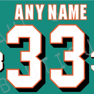 Miami Dolphins Lettering Kit for an Authentic 2000&#39;s Teal Jersey - ANY NAME & NUMBER