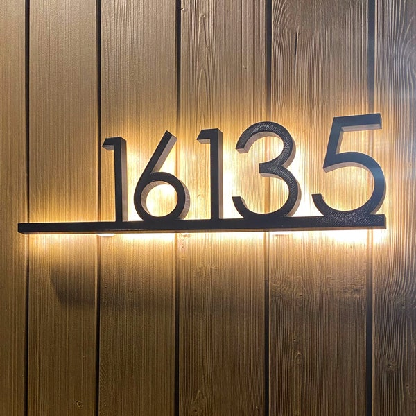 Lighted house numbers modern mid century LED backlit address sign