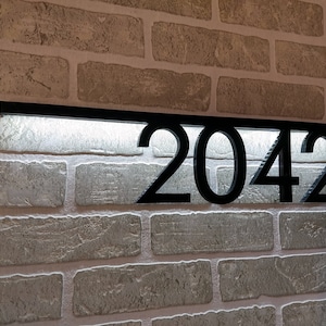 Lit house numbers sign with led bar on the top for backlit modern address illuminated