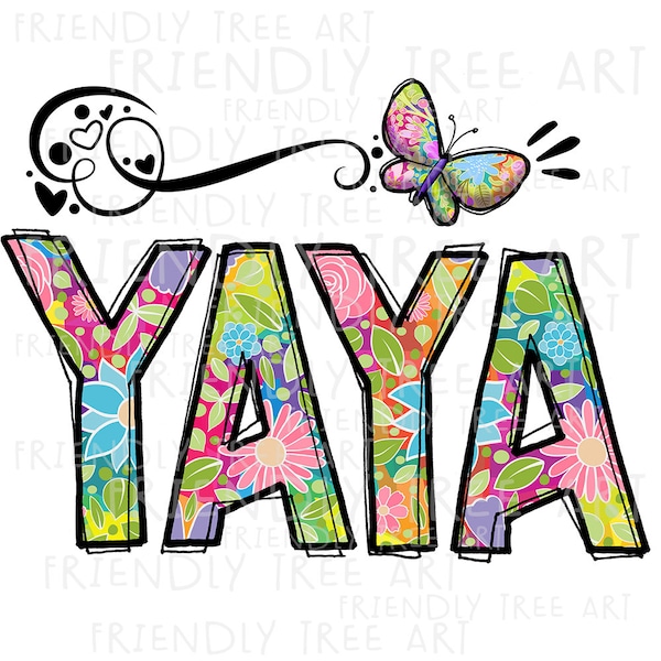 Yaya Png, PNG Files For Sublimation Printing, Yaya Clipart, Yaya Gift, Floral Yaya, Friendly Tree Art, Hand Drawn Png