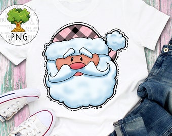 Pink Plaid Santa Claus Png, Santa Sublimation Png Design, Santa Clipart, Santa PNG, Whimsical Santa Claus, Hand Drawn Png, Christmas Png