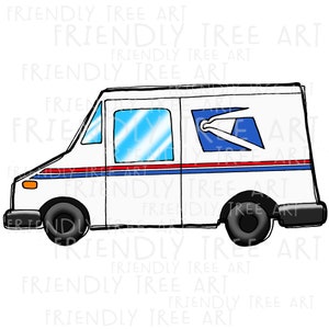 Camion de courrier png, fichiers PNG pour sublimation, camion postal, facteur, courrier, bureau de poste, facteur, travailleur postal, png dessiné à la main