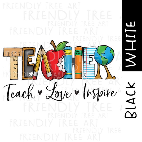 Teach Love Inspire Png, PNG Dateien für Sublimation, Schullehrer, Lehrer Png, Lehrer, Schule, Tafel, Tafel Png, Hand gezeichnet Png