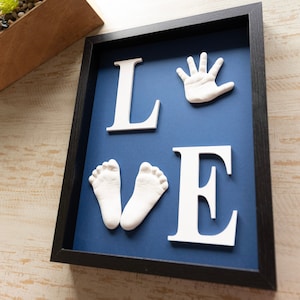 DIY hand and feet casting kit for baby, LOVE frame nursery decor, infant hand and foot mold kit, baby handprint and footprint custom gift