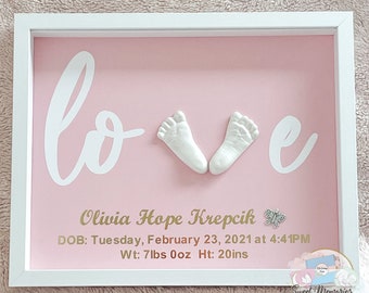 DIY newborn feet casting kit, birth announcement frame, baby birth stats, mold casting, girl room decor, new mom gift, Christmas gift mom