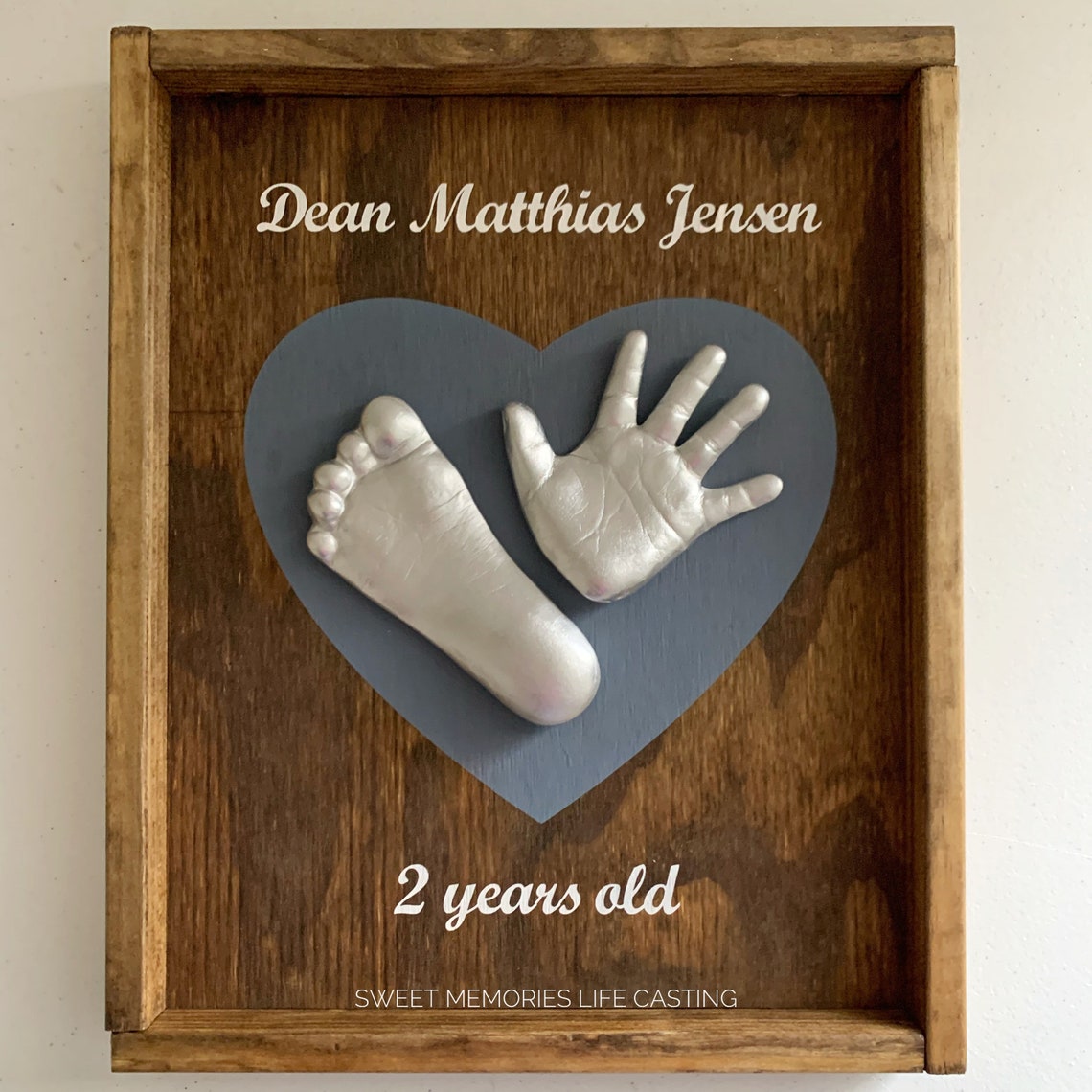 Baby Hand and Feet Casting Heart Wood Sign Baby Hand Print Etsy