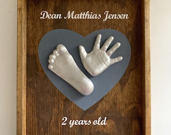 Baby hand and feet casting - heart wood sign- baby hand print and footprint - nursery decor - DIY casting kit - nursery decor boy