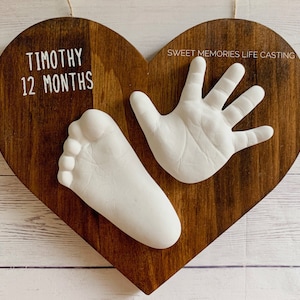 Baby hand and feet casting - baby imprint - baby hand print and footprint - nursery decor - keepsake - custom newborn gift - wood sign