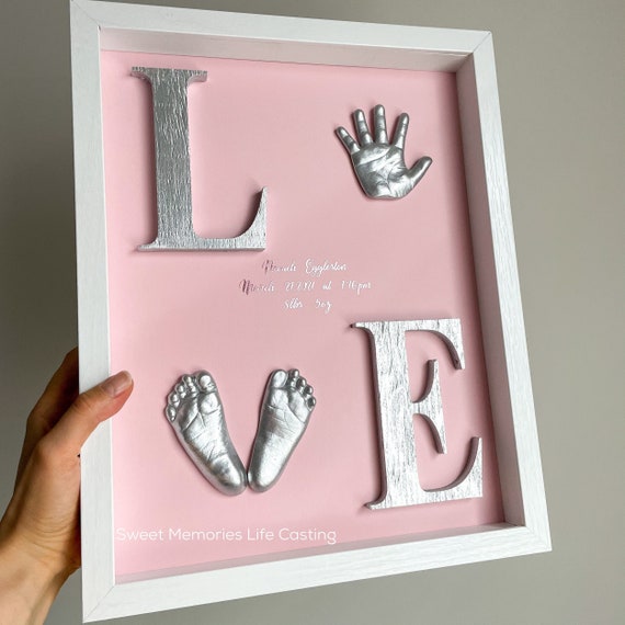 Kit de fundición de manos y pies de bebé con marco LOVE, huella de mano de