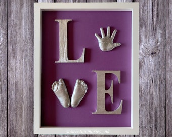 Baby hand and feet casting | LOVE frame | baby hand print and footprint | nursery decor | keepsake casting | custom newborn infant gift