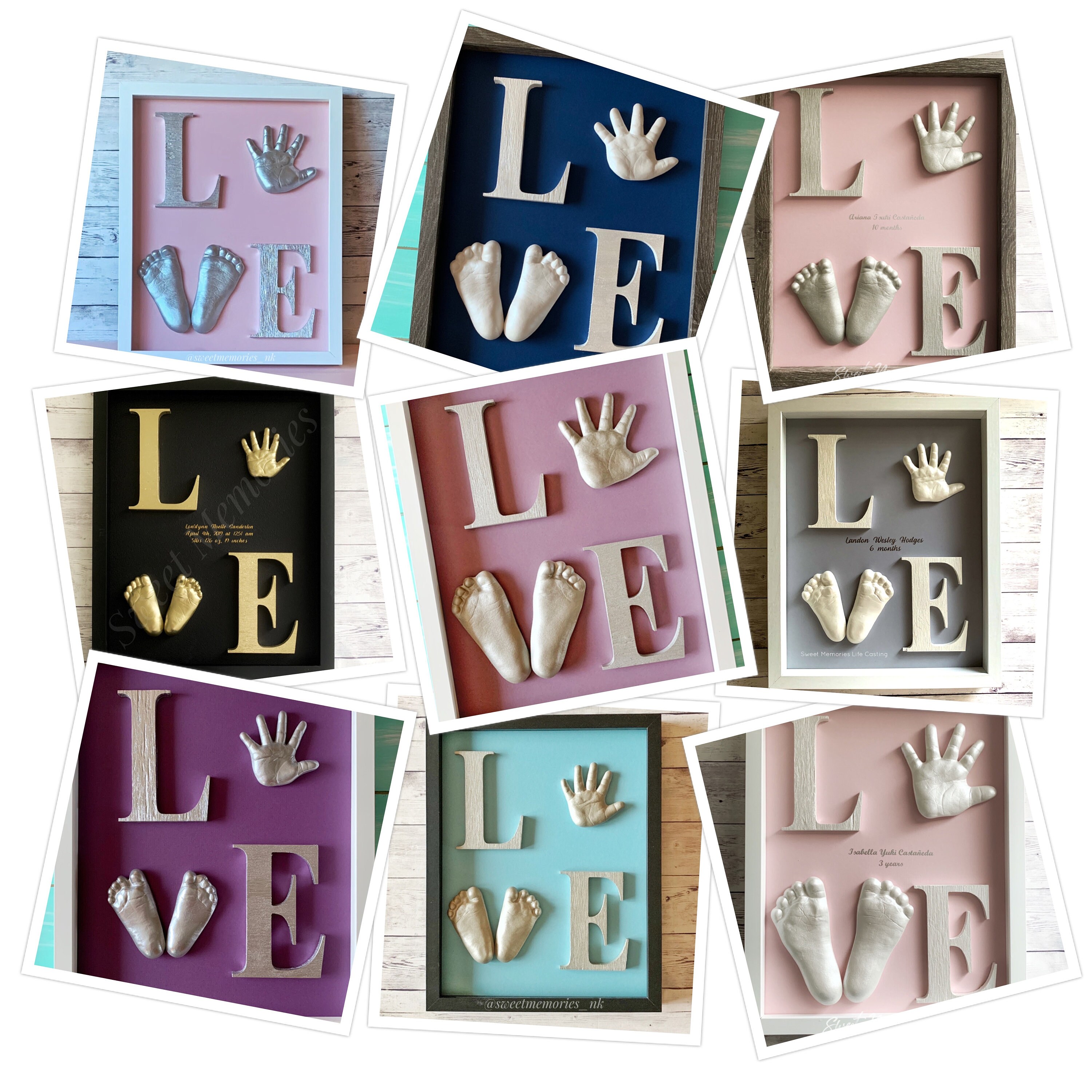 Kit per Impronte di Mani di Famiglia, Kit Cornice per Foto Trasparente per Impronte di Mani di Famiglia Cornice in Legno Regali per i Nuovi genitori con 6 Colori di Vernice Acrilica