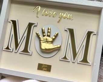 Baby hand casting kit "MOM", baby handprint and footprint, nursery decor, keepsake casting, gift for newborn, first Mother's Day gift