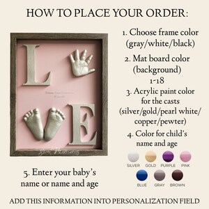 DIY hand and feet casting kit for baby, LOVE frame nursery decor, infant hand and foot mold kit, baby handprint and footprint custom gift image 7