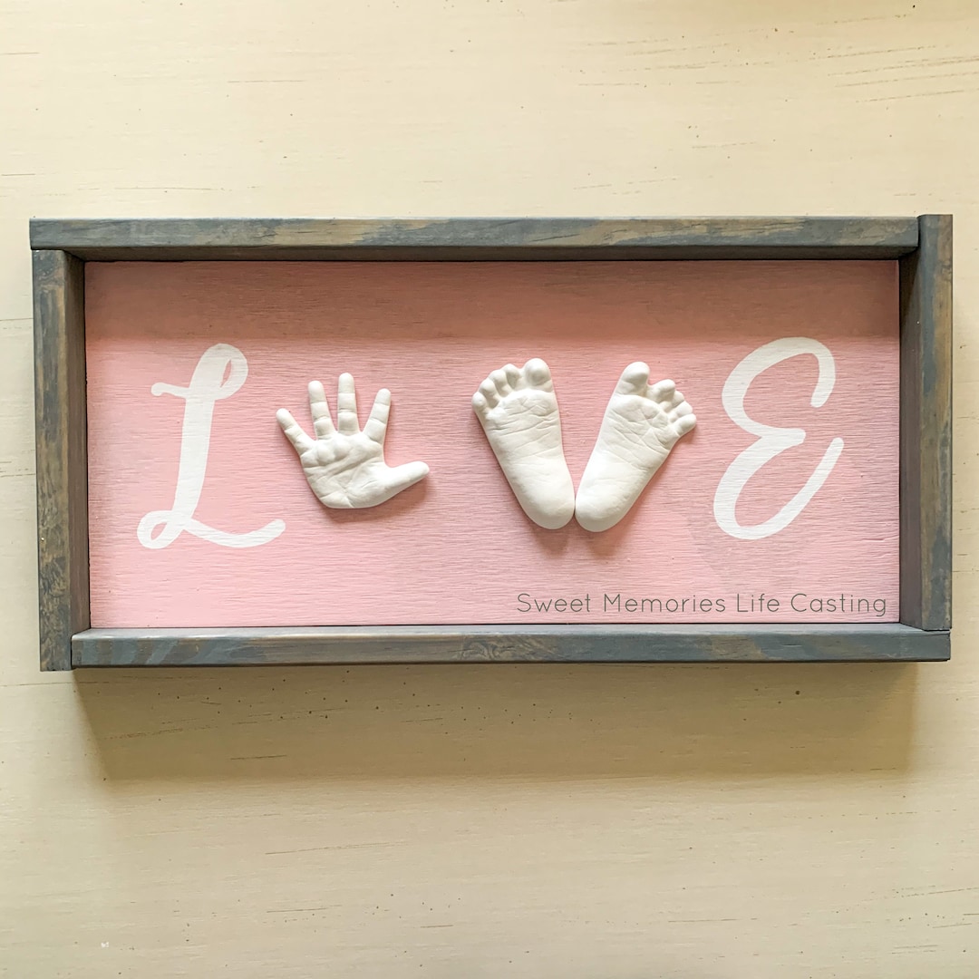 Baby Hand and Feet Casting, LOVE Wood Sign, Baby Hand Print and