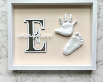 Baby hand and feet casting kit with a capital letter, baby handprint and footprint, nursery decor, keepsake casting, custom gift for newborn