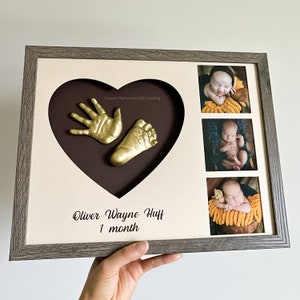 Baby hand and feet casting - heart frame - baby hand print and footprint - nursery decor - keepsake casting - custom newborn infant gift