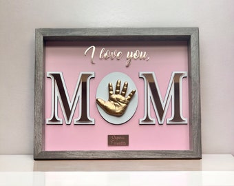 Baby hand casting kit "MOM", baby handprint and footprint, nursery decor, keepsake casting, gift for newborn, first Mother's Day gift