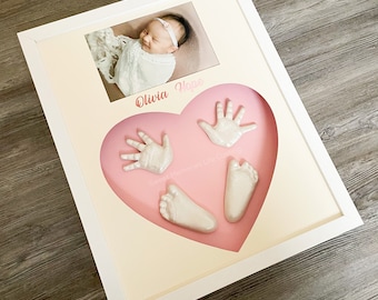 Baby hands and feet casting in the heart frame, baby hand and footprint, nursery décor, keepsake casting kit, new mom Christmas gift