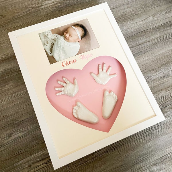 Baby hands and feet casting in the heart frame, baby hand and footprint, nursery décor, keepsake casting kit, new mom Christmas gift