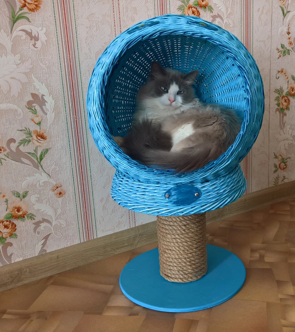 Wicker round pet house. Cat bed. A cave for a cat. Wicker cat Etsy