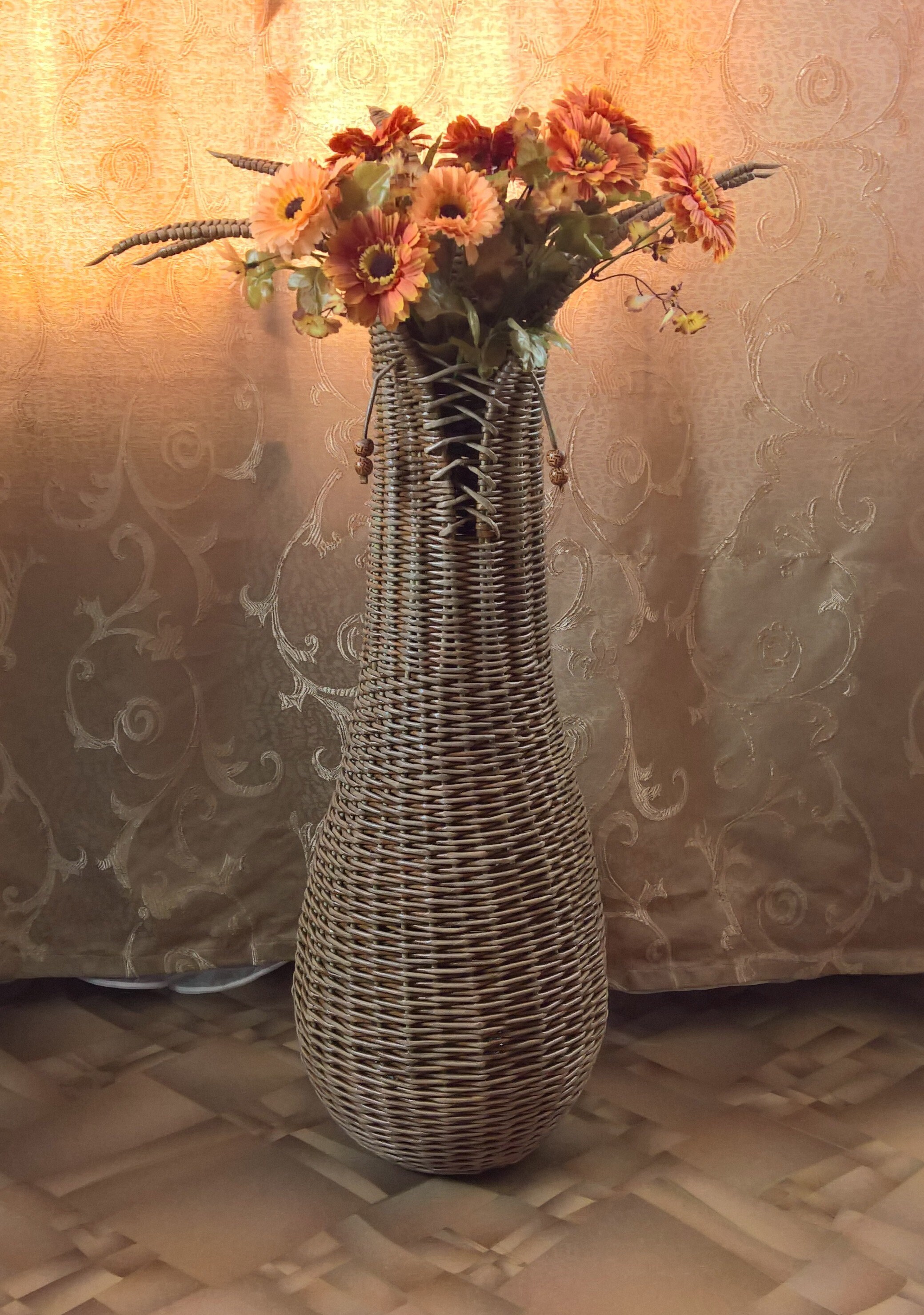 Outdoor wicker vase for home decor. Etsy