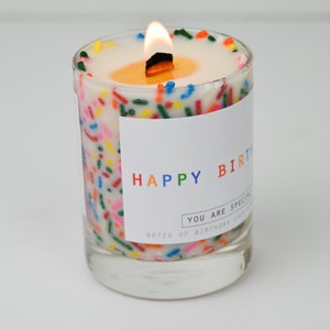 Happy Birthday Cake Soy Candle Wood Wick Sprinkle Candle Sprinkled Jar Vanilla Cake Scent Hand Poured Small Business image 5