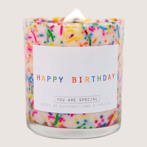 Happy Birthday Cake Soy Candle Wood Wick Sprinkle Candle Sprinkled Jar Vanilla Cake Scent Hand Poured Small Business image 4