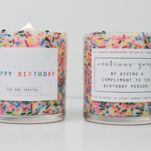 Happy Birthday Cake Soy Candle Wood Wick Sprinkle Candle Sprinkled Jar Vanilla Cake Scent Hand Poured Small Business image 2
